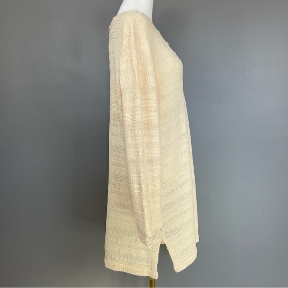 ST. JOHN SPORT Ivory Cream Textured Knit Stripe Wool Blend Tunic Top Size XL - Picture 3 of 11